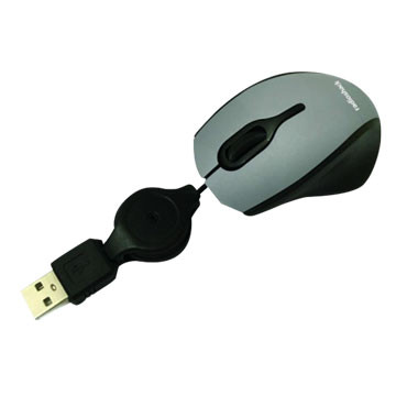 MINI MOUSE CON CABLE RETRÁCTIL  USB GRIS